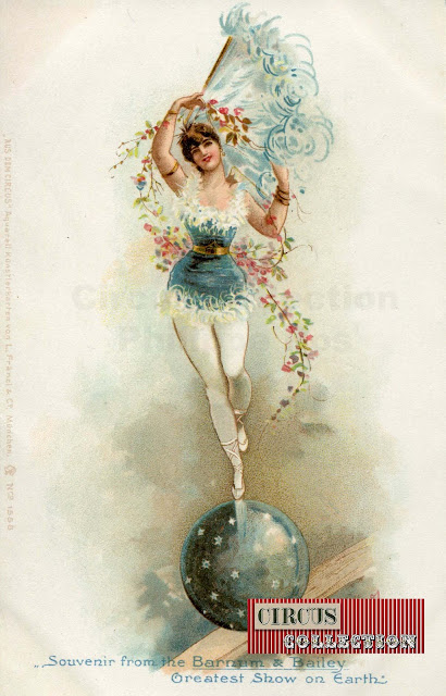 Carte postale du cirque Barnum & Bailey 1902 équilibre sur boule 