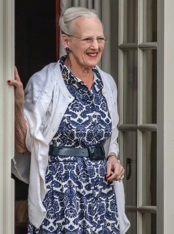 Queen Margrethe II attended ceremony of guards changing held at Grasten Palace. Crown Princess Mary