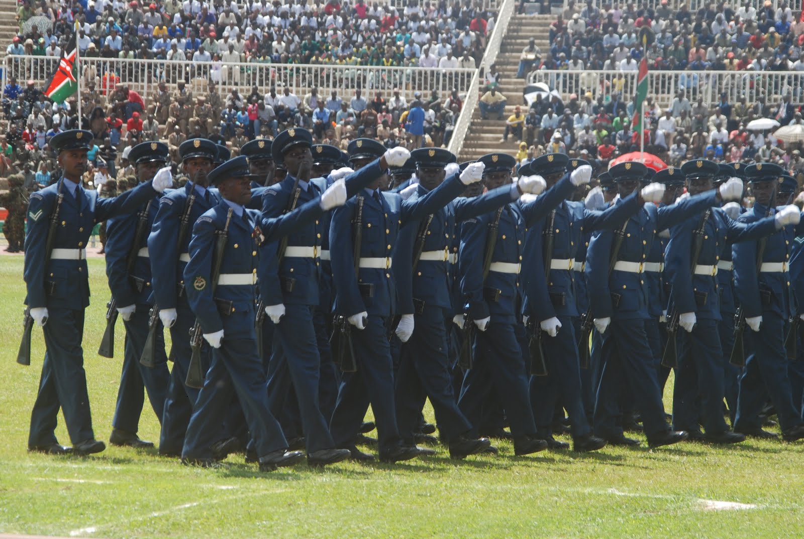 The Kenya Airforce matches out of Nyayo Stadium after the president ...