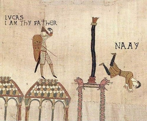 luke I am your father Darth Vader and Luke Skywalker as Bayeux Tapestry characters bayeux tapestry star wars funny cartoon