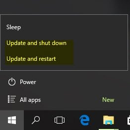 Windows 10 업데이트 및 종료 재시작
