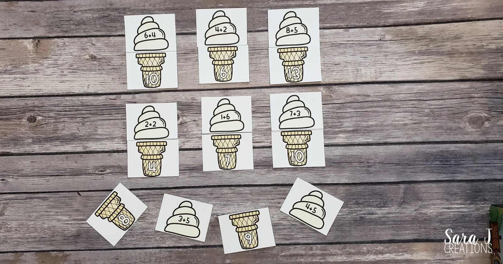 These free ice cream addition puzzles are perfect for helping your kindergartner or first grader practice their math facts.