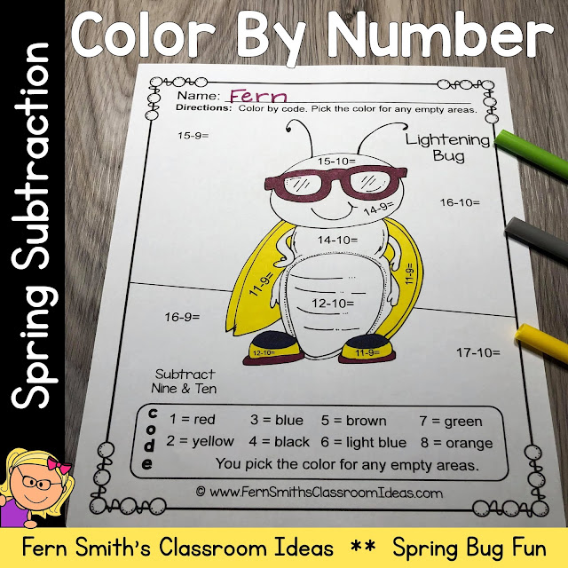 Color By Numbers Spring Bug Fun Subtraction