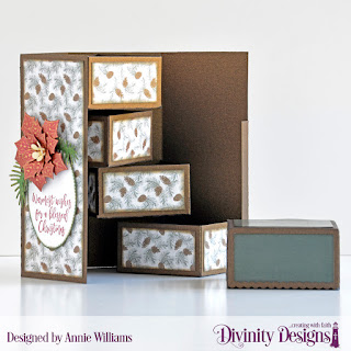 Custom Dies: Treat Tower, Pierced Ovals, Peaceful Poinsettias, Pine Branches, Stamp/Die Duos: Deer Ornament, Paper Collection: Rustic Christmas