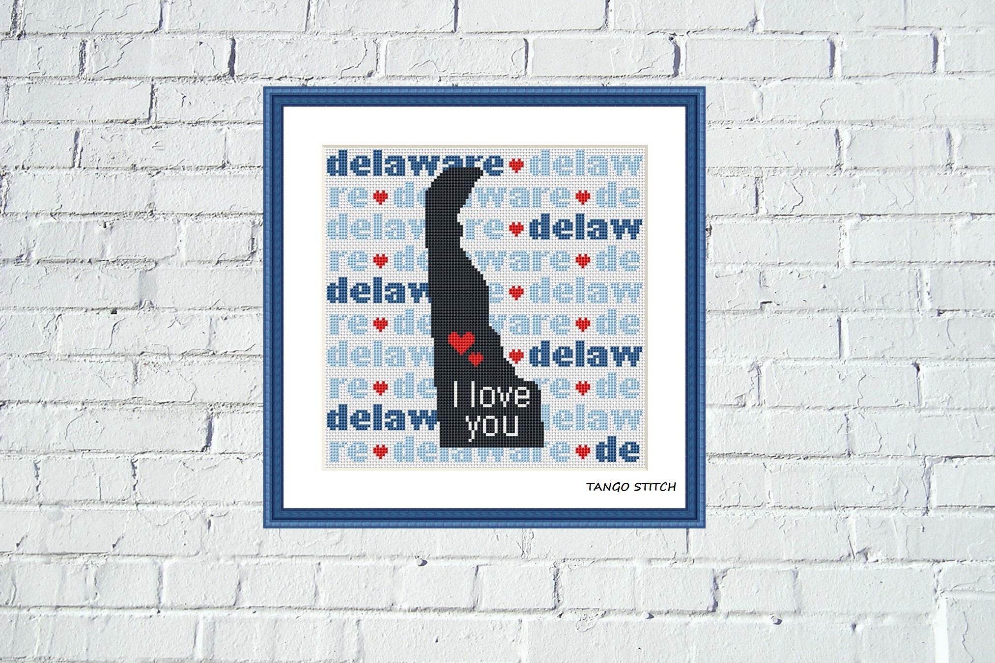 Tango Stitch easy cross stitch designs Delaware state map typography