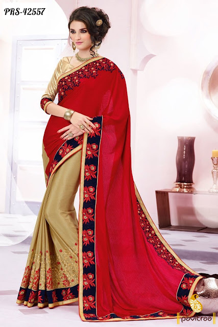 Red chiffon net saree at lowest price