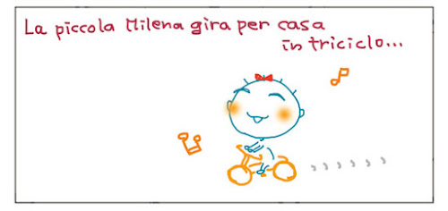 La piccola Milena gira per casa in triciclo...