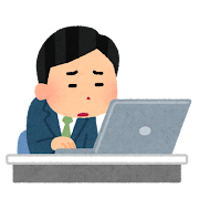 会社でいやいや働く人のイラスト（男性）