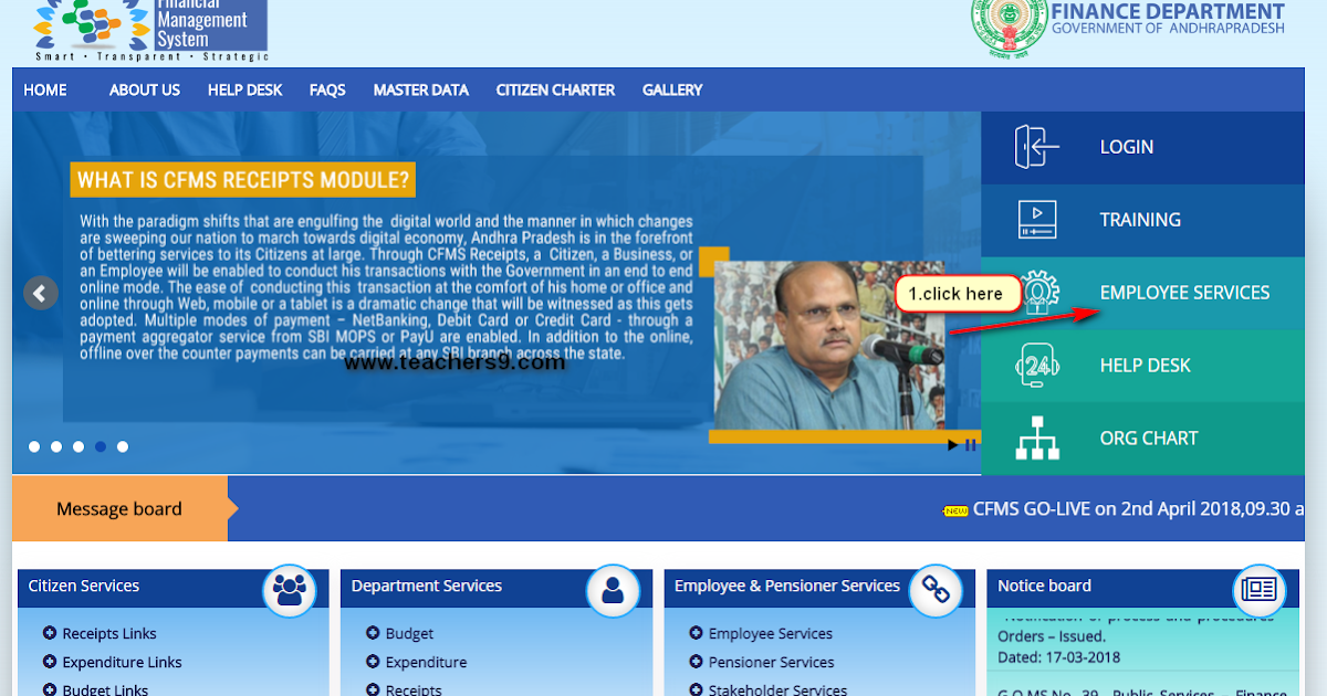Steps to login Employees Services Section of CFMS site https//cfms