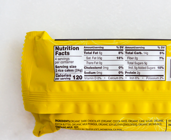 Trader Joe's Dark Chocolate Half-Coated Rice Cake Thins nutrition label