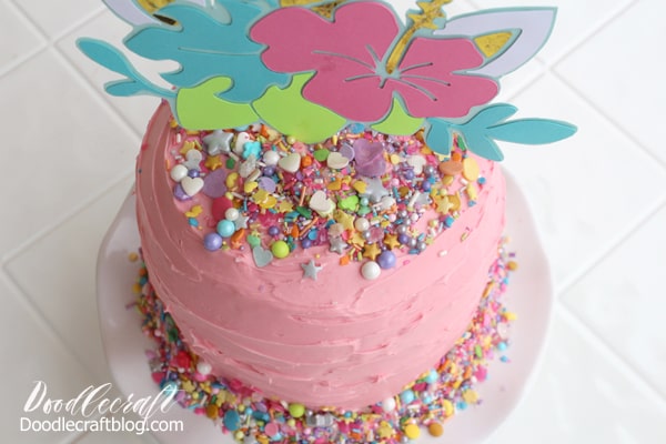 Rainbow Unicorn Horn & Pink Flowers Edible 2D Wafer Cake Topper not 3D  #150