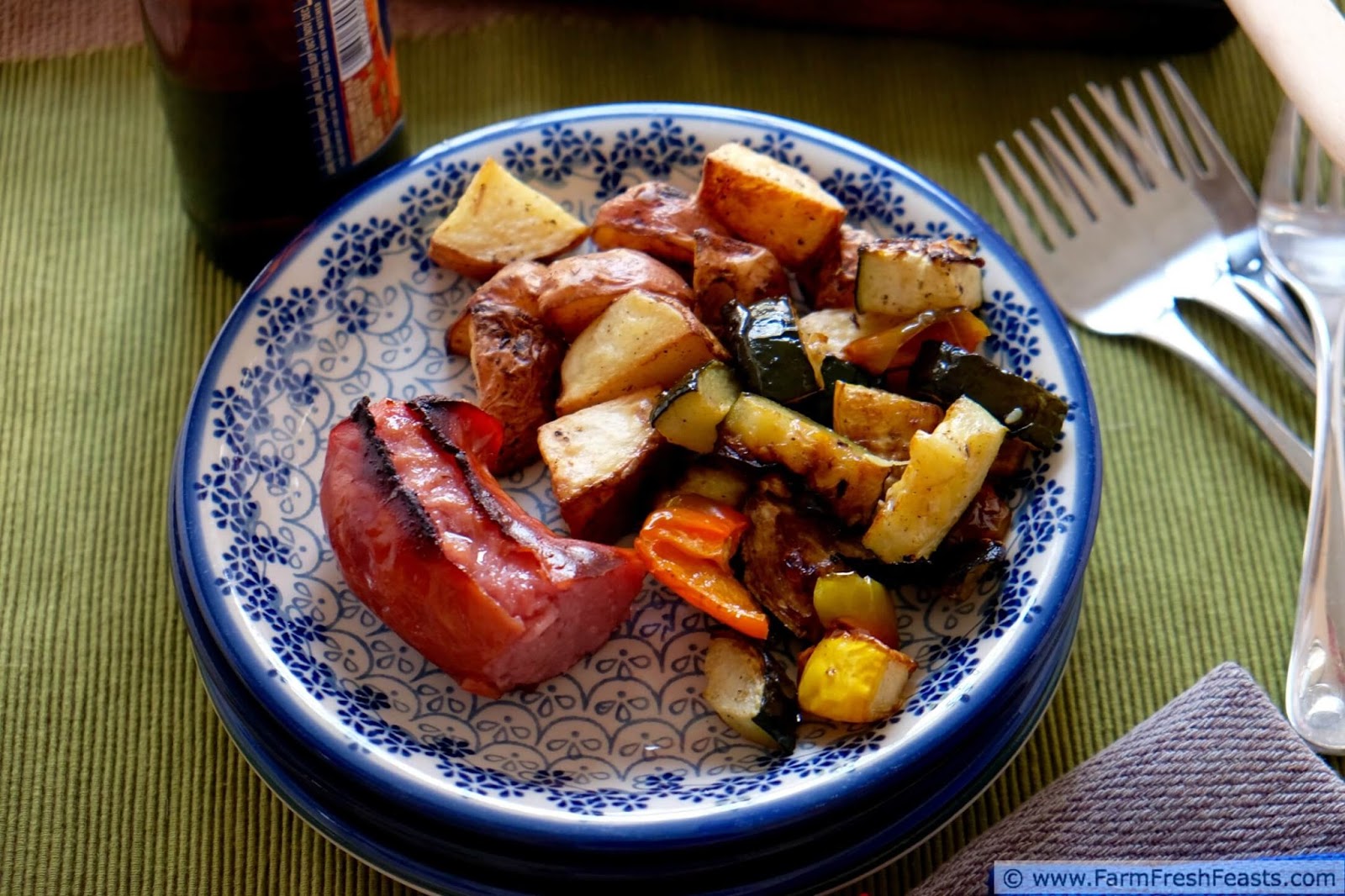 Farm Fresh Feasts Roasted Potatoes with Squash, Peppers and Kielbasa