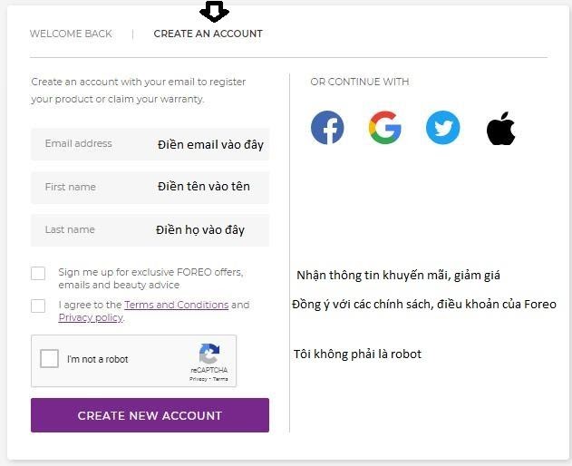 cach tao tai khoan tren web Foreo