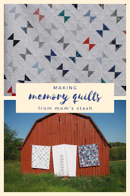 Three memory quilts for three siblings from their mother's fabric stash