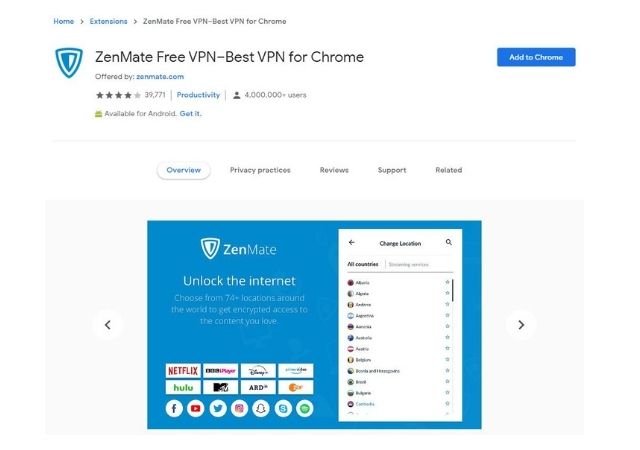 ZenMate VPN Chrome Extension