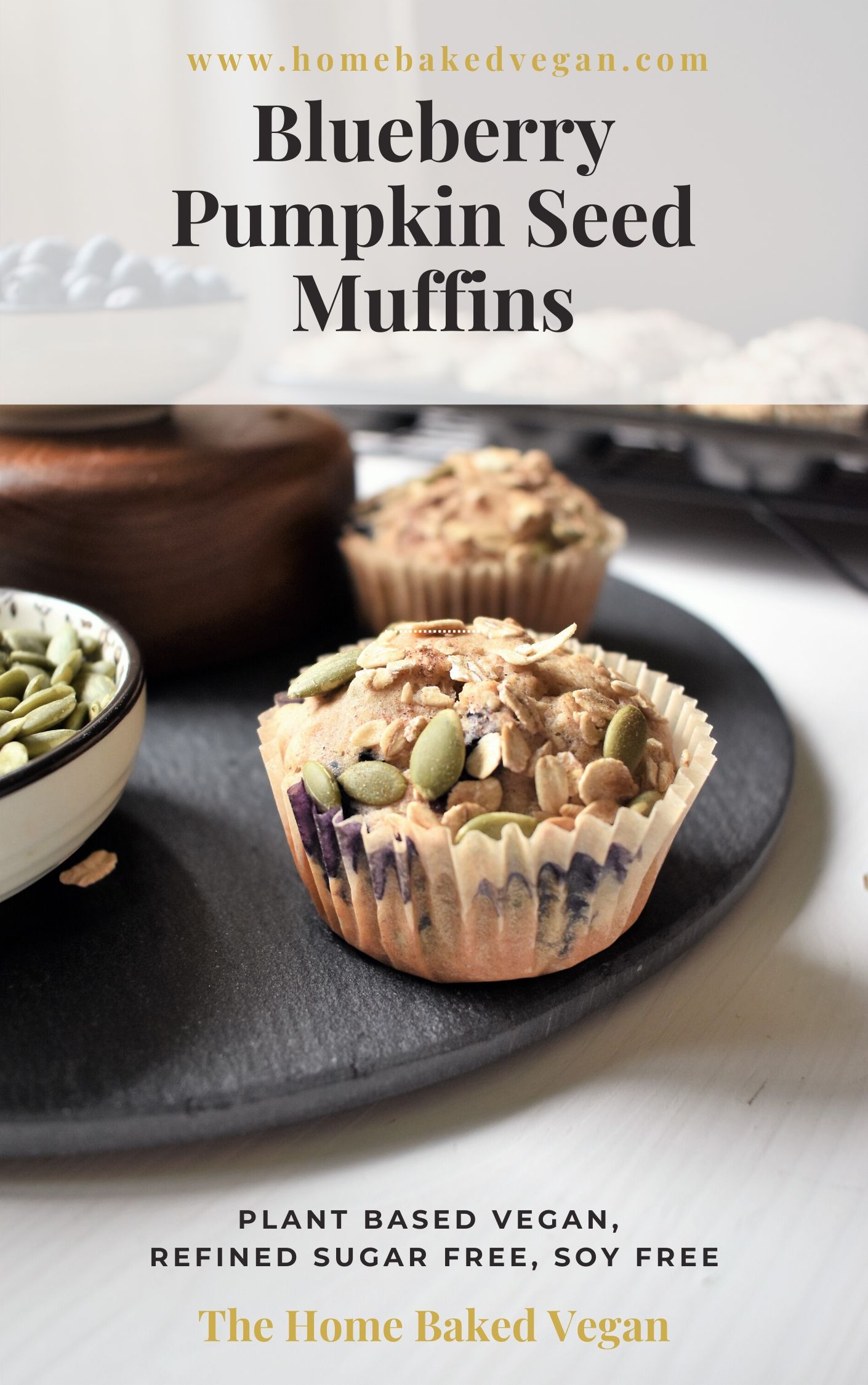 Vegan Blueberry Muffin Recipe with Pumpkin Seeds and Oats