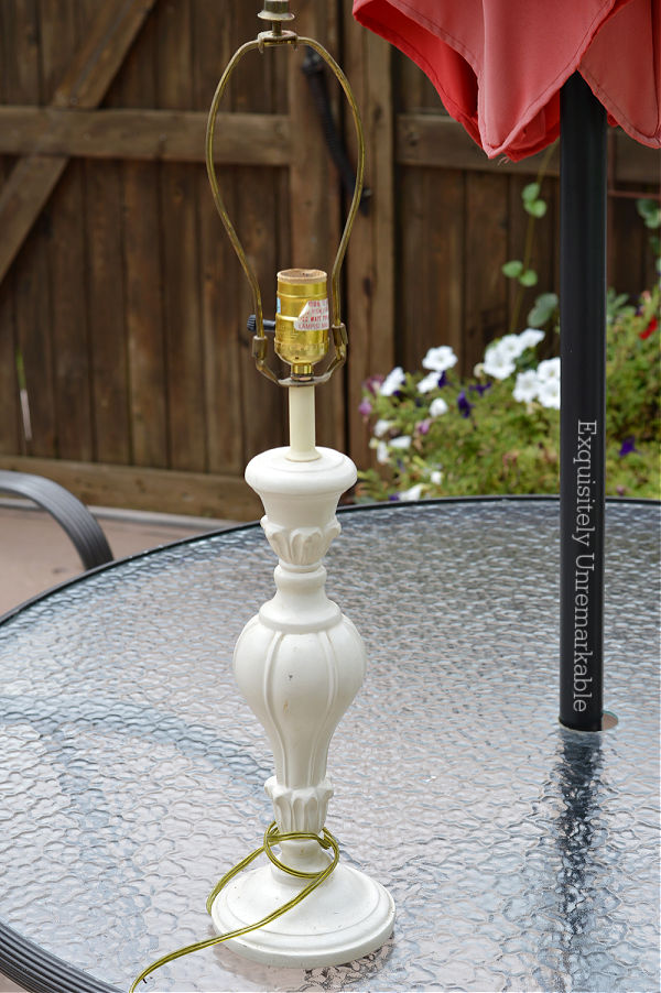 Thrift Store Lamp on an outdoor table no shade