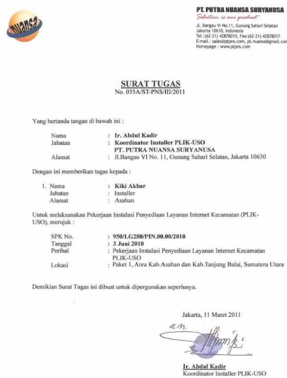 Contoh Surat Tugas Perusahaan Contoh Surat Tugas Perusahaan
