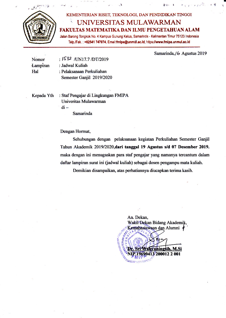 Jadwal Kuliah Semester Ganjil 2019 2020 Program Studi Statistika