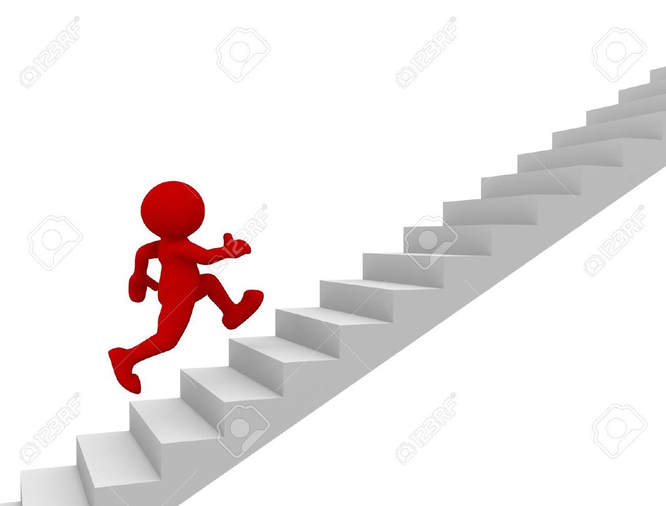 На ступеньку вскакивает хлопчик. Человечек на лестнице. Человечек поднимается по лестнице. Человечек поднимается по ступенькам. Лестница на белом фоне.