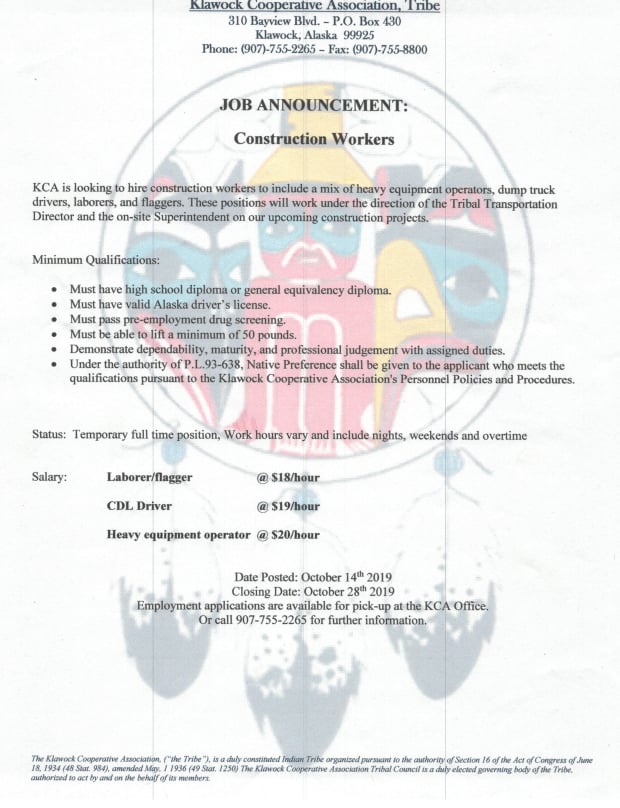 [JOB POSTING] Klawock Cooperative Association P.O.W. Report