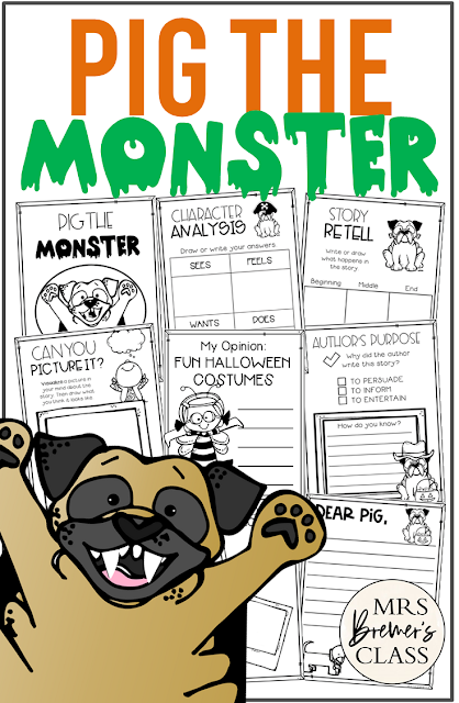 Pig the Monster book study activities unit with Common Core aligned literacy companion activities for Kindergarten and First Grade