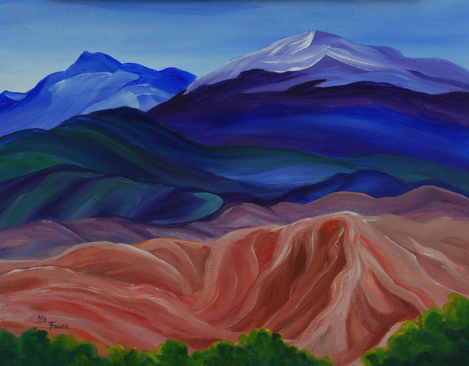 Fawn's Paintings Mountain Landscape, Okeeffe, class demo