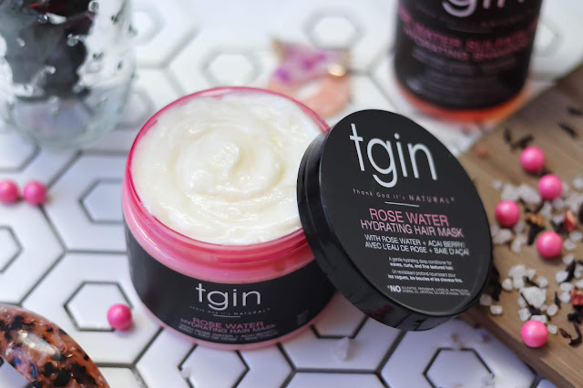 tgin curls n roses rose water hydrating hair mask jar open