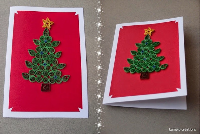 Christmas tree greeting card design made of Paper Quilling craft