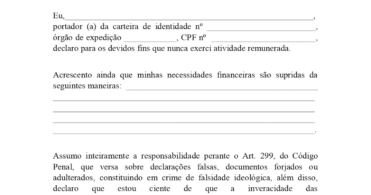 Exemplo De Declaração De Pessoa Que Não Exerce Atividade Remunerada