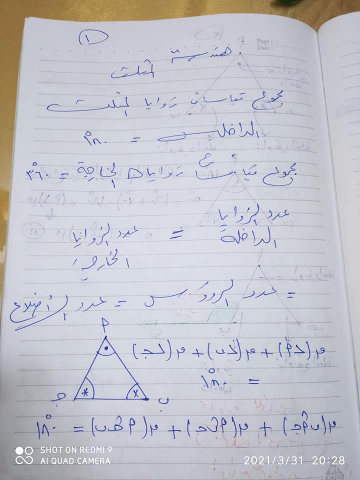 مراجعة هندسة للصف الأول الإعدادي "المثلث" مستر هانى أبو على 1