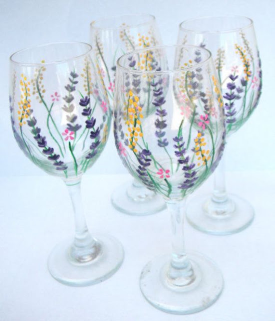 flower Hand Painted Wine Glasses