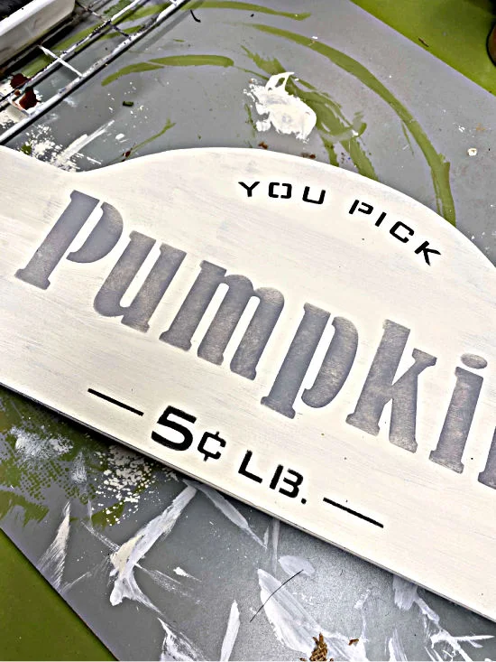Stenciled pumpkin sign