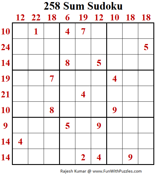 258 Sum Sudoku Puzzle (Fun With Sudoku #318)