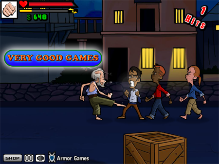 A screenshot from a free fighting games Kung-Fu Grandpa. Play it on the gaming blog Very Good Games