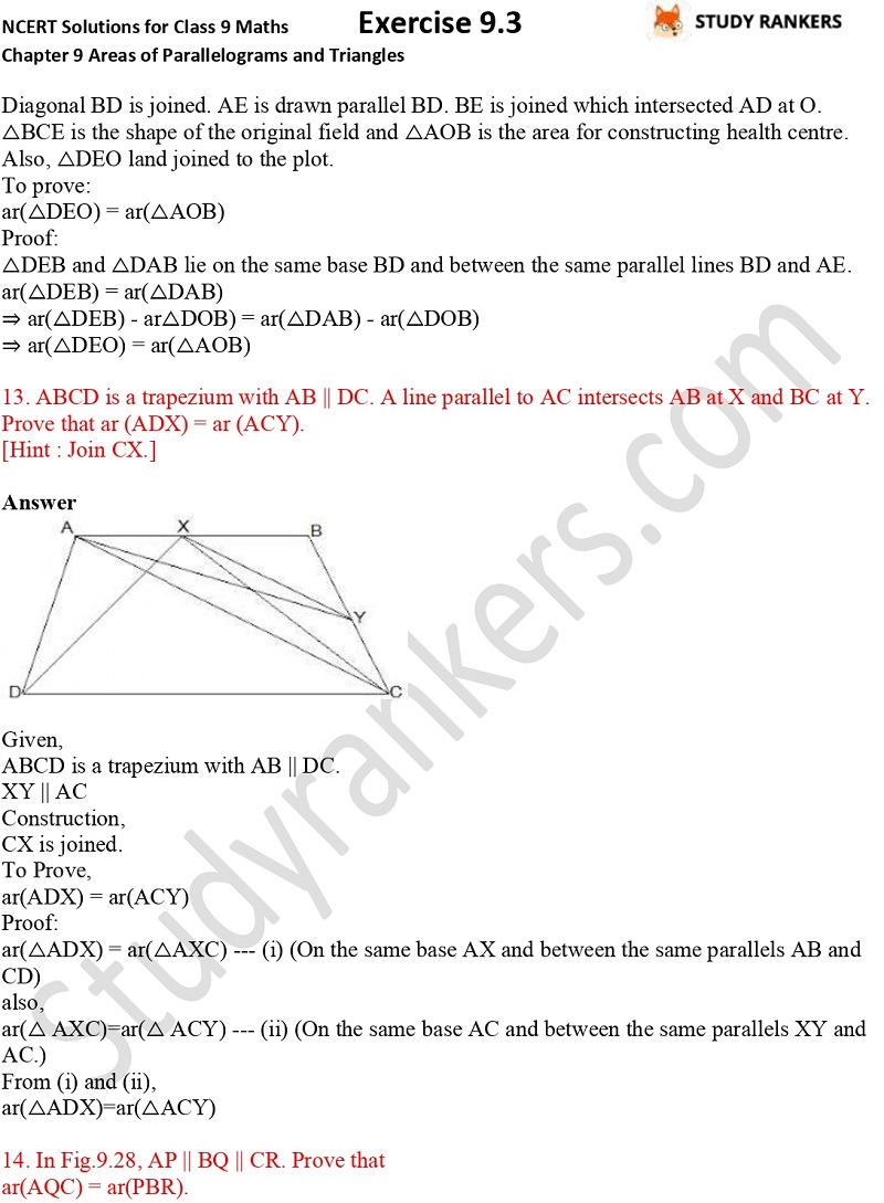 NCERT Solutions for Class 9 Maths Chapter 9 Areas of Parallelograms and Triangles Exercise 9.3 Part 9