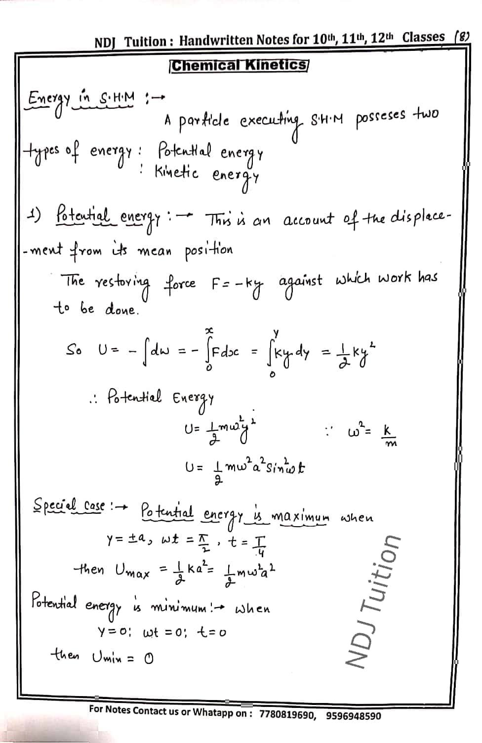 Oscillation Handwritten Notes for 11th Class Physics