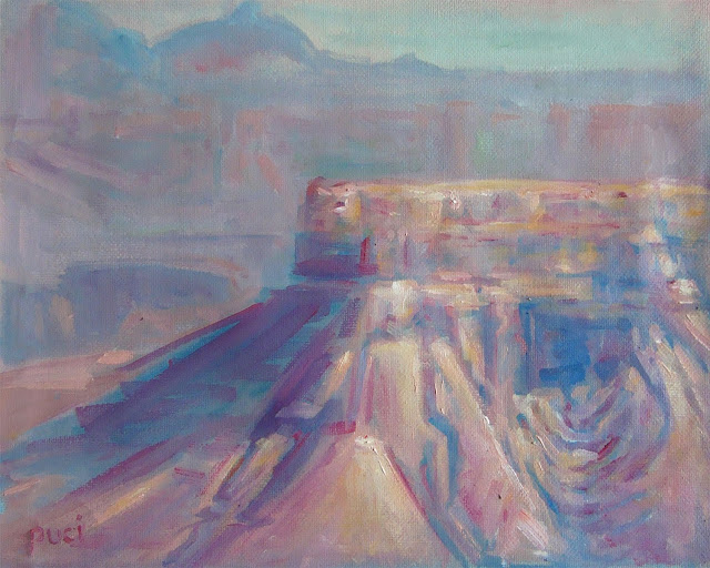 oil painting from a Google Street View scene using pastel colors