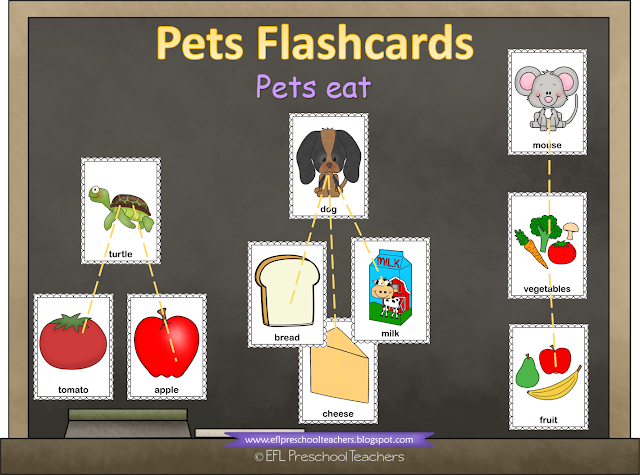 Pets eat food flashcards activity