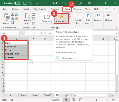 คุณสมบัติประเภทข้อมูลอัตโนมัติใน Excel