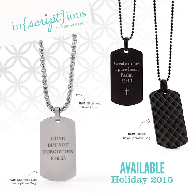 Origami Owl Inscriptions™ Tags on Stainless Steel Chain available at StoriedCharms.origamiowl.com