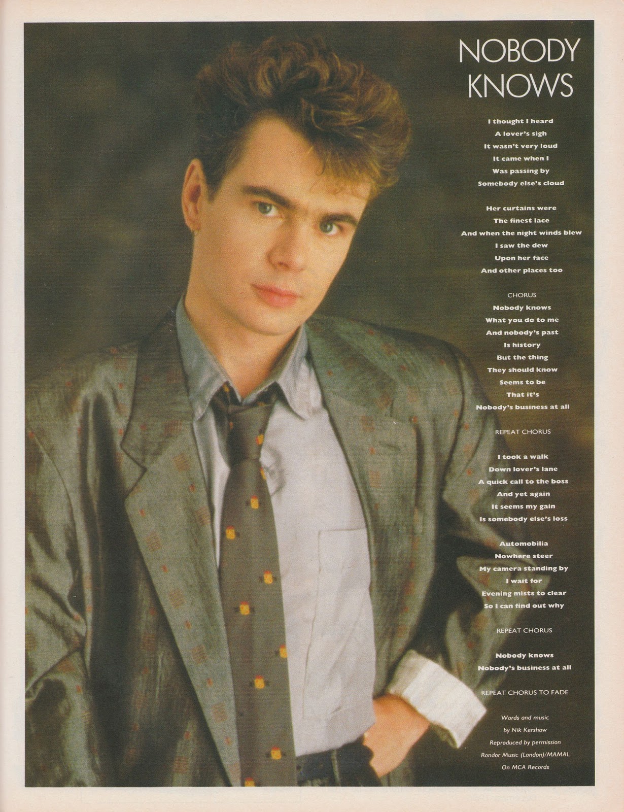 Top Of The Pop Culture 80s: Nik Kershaw Smash Hits 1986