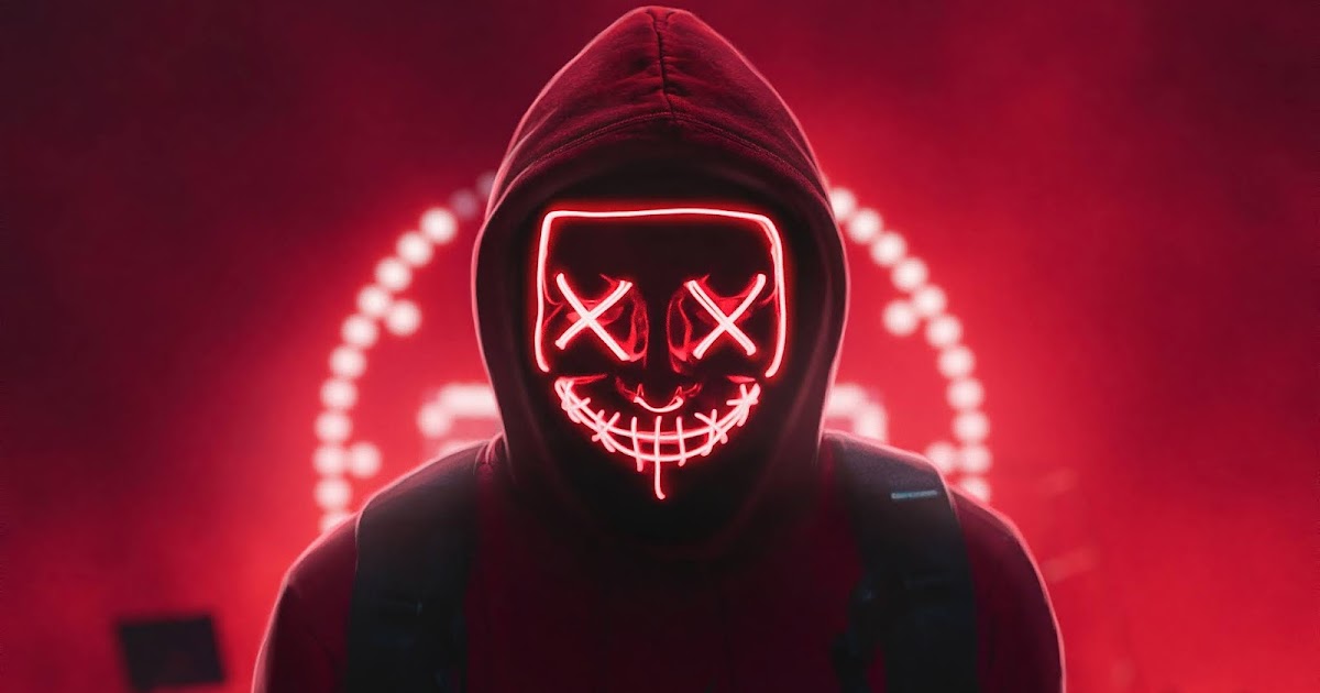 Hoodie Neon Mask Man 4k