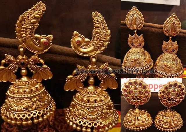 Antique Jhumkas with Peacock and Lakshmi