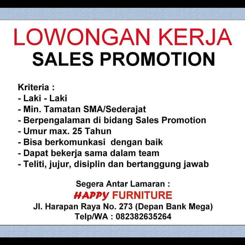 Lowongan Kerja Sales Promotion HAPPY FURNITURE Karir Riau