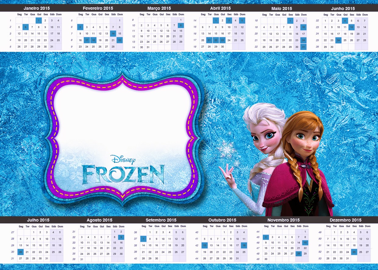 Frozen Azul y Púrpura: Imágenes, Fondos e Imprimibles Gratis para Fiestas. Calendario 2015.