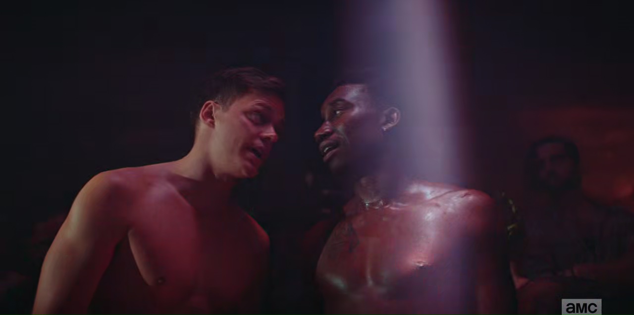 Bill Skarsgård and Nathan Stewart-Jarrett shirtless and kiss in Soulmates 1...