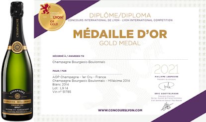Champagne Millésime premier cru, Médaille d'or concours International de Lyon, champagne premier cru Bourgeois-Boulonnais