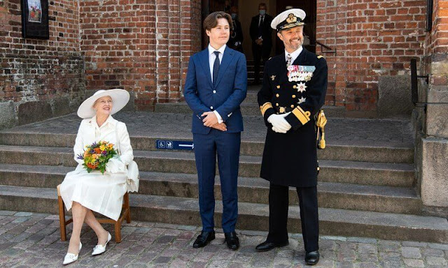 Queen Margrethe, Crown Prince Frederik, Prince Christian, German President Steinmeier and his wife Elke Büdenbender