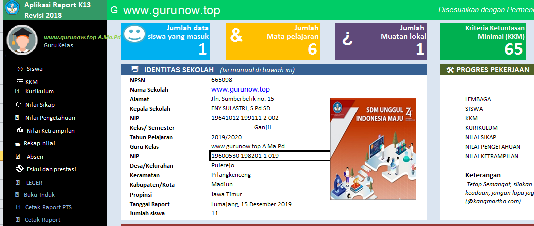 Aplikasi Raport K13 Revisi 2020 Versi Simple Semua Kelas Kang Martho